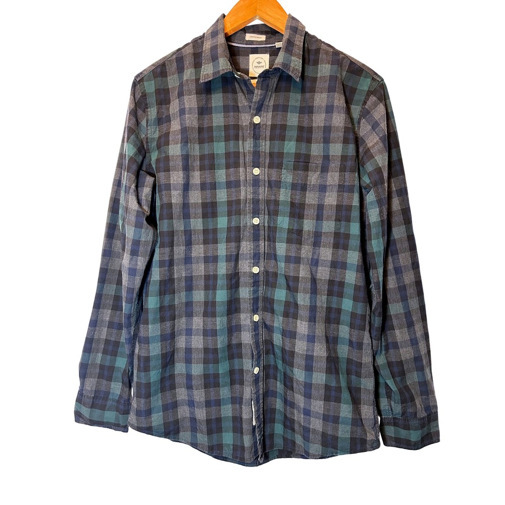 Dockers Premium Ed. Coastal Poplin Men's Slim Fit Button Down Sz M Blues Greens